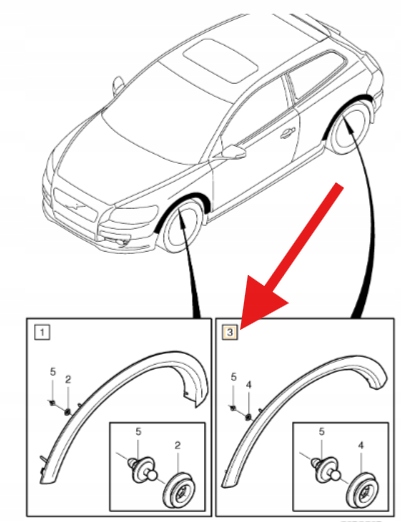фото №1, Планка край крыльев подкрылки правый зад volvo c30 2007- оригинальный номер 31283137