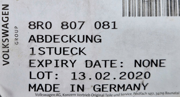 фото №9, Audi q5 8r захист маскувальна накладка верхня ременя передньої оригінальний номер 8r0807081 нова