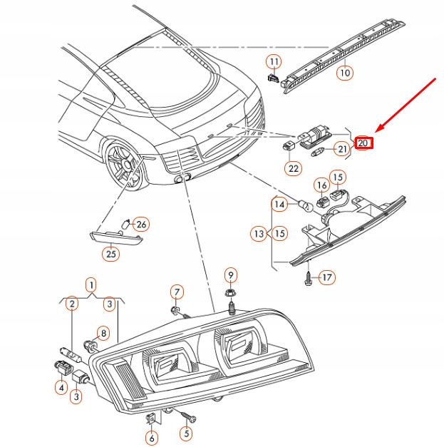 фото №9, New audi r8 42 license plate light 6q0943021b