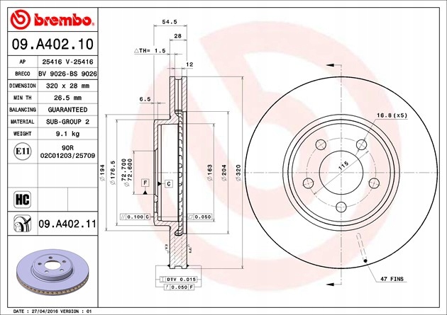 фото №2, Диски гальмівні вентиляційний отвір. перед do chrysler 300 c