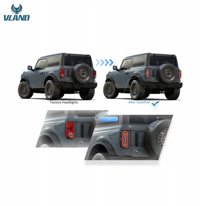 фото №11, Лампы задние vland полный led red динамичный ford bronco vi 6 mk6 u725 2021-25