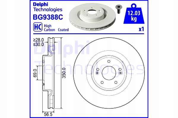 фото №2, Диски тормозные 2szt. delphi bg9388c genesis g70 kia stinger 06.17-