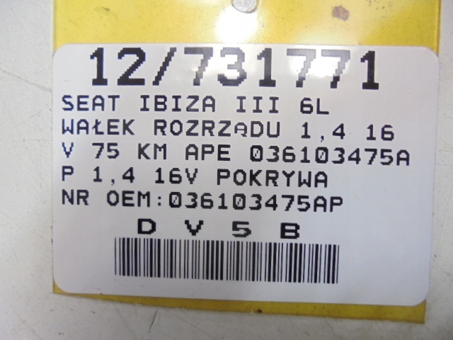 фото №12, Seat ibiza iii валы грм 036103475ap 1,4 16v крышка 75 km ape