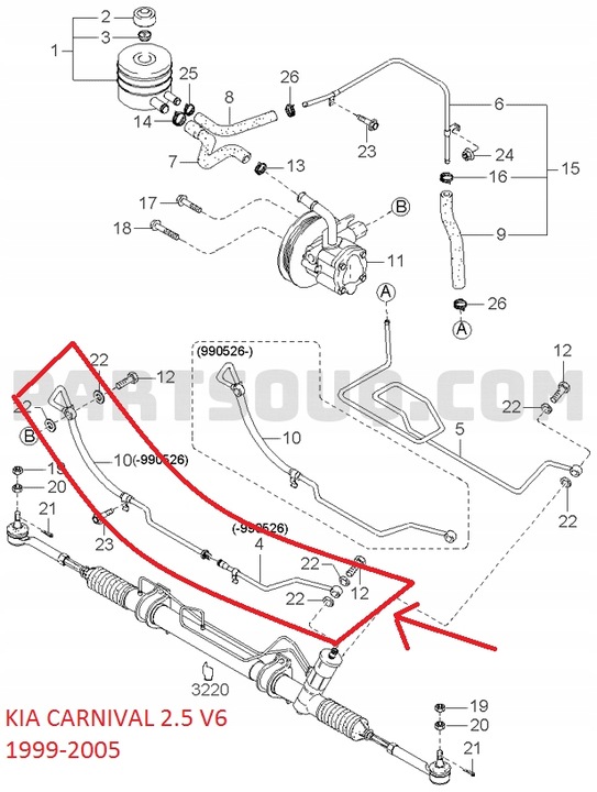 фото №6, Шланг усилителя руль kia carnival 99-05
