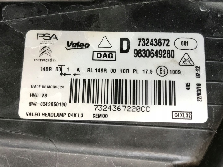 фото №13, Citroen c4 iii 3 лампа перед правая полный led 9830649280