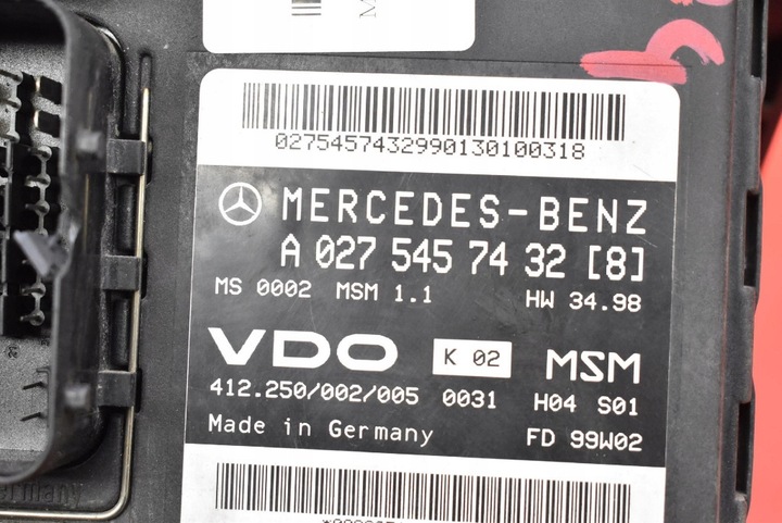 фото №8, Компьютер блок управления двигателя a0275457432 mercedes a-klasa w168 1.6 8v 102 km