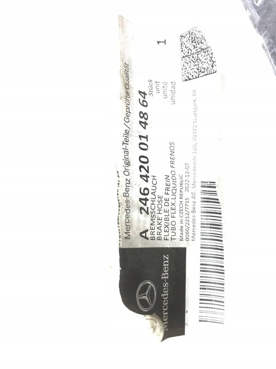 фото №9, Mercedes-benz b w246 w242 2013wąż шланг гальмівного a2464200148