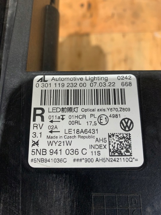 фото №8, Vw tiguan ii 2 рестайлинг лампа правая передняя перед полный led 5nb941036c европа