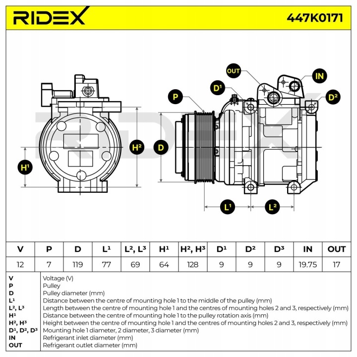 фото №8, Компрессор кондиционера ridex 447k0171 10pa17c do kia sorento i jc