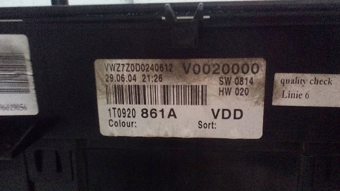фото №8, Спідометр  volkswagen touran i 1,9tdi 1t0920861a