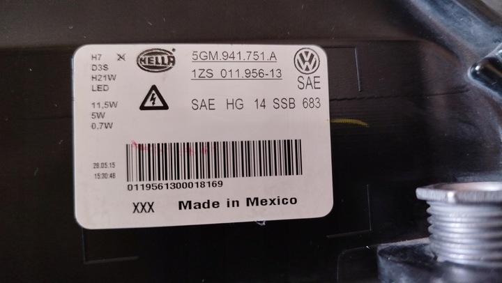 фото №9, Лампа левая перед vw golf vii 7 gti дорестайлинг 2015- ксенон поворотный сцепление usa