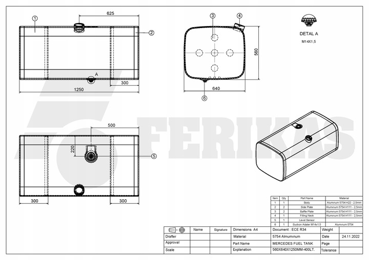 фото №8, Новий aluminiowy бак пального mercedes benz actros mp2/3 400l a9314700401