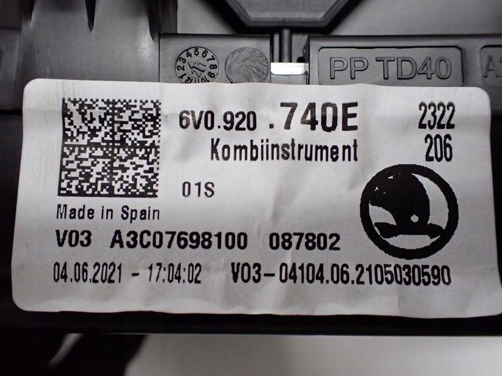 фото №9, Спідометр  прилади європа 6v0920740e skoda fabia iii 6v 1.0 tsi 22r