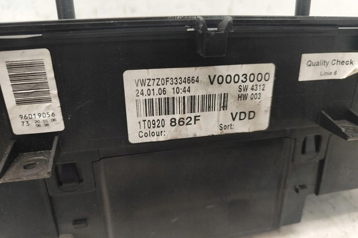 фото №7, Спидометр vw touran 1t1, 1t2 1t0920862f 1.9l дизель 77kw 2005
