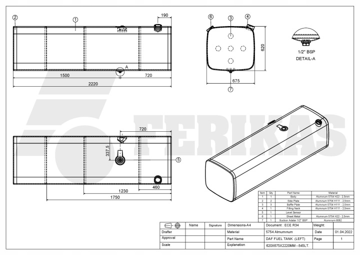 фото №9, Новый aluminiowy бак топлива daf 850l 1673120