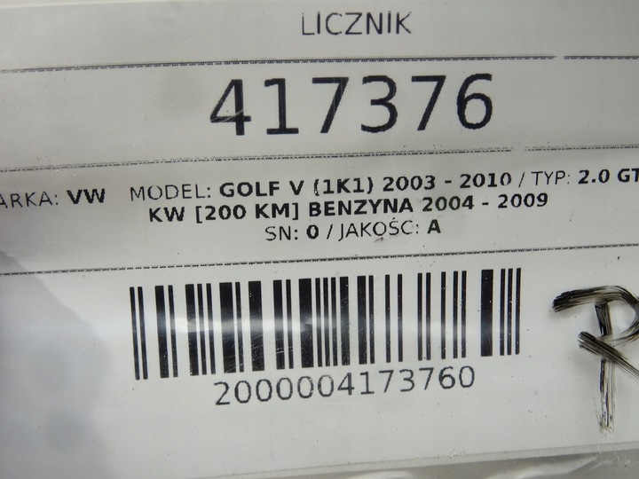 фото №7, Спидометр vw golf v 1k6920862 2.0 200km 03-10 приборы