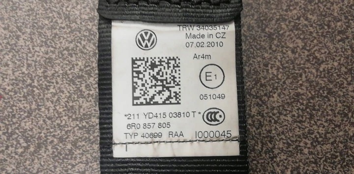 фото №10, Vw polo v 6r pas безопасности левый зад 6r0857805