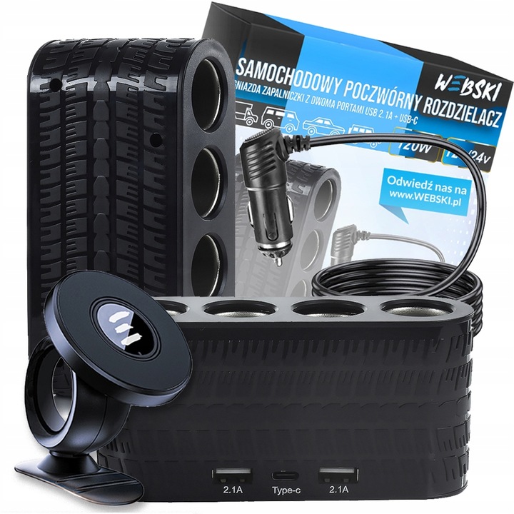 фото №1, Автомобільний розподільник прикурювача четверник usb+typc do буса tira + тримач