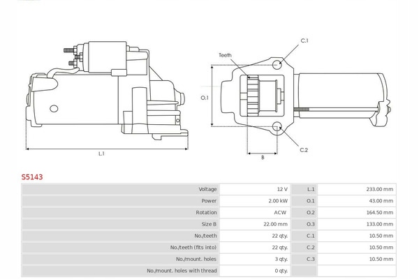 фото №8, Стартер as-pl s5143 mitsubishi dodge jeep mitsubishi 12v 1.80kw