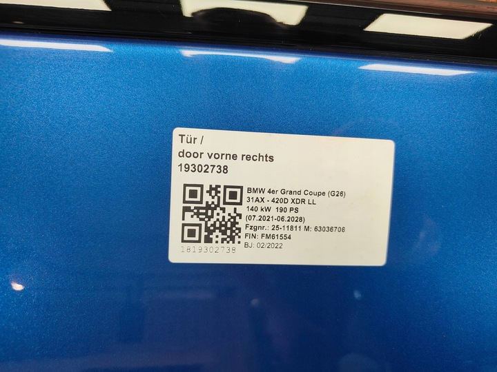 фото №6, Bmw 4 i4 g26 двері передні праві правий перед колір c31 potimao синій