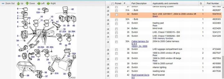 фото №7, Saab 95 - 96 2004 панелі керування, перемикачі