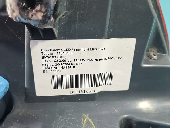 фото №9, Лампа зад задня ліва w крило bmw x3 g01 hb 17-21