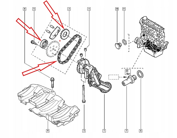 фото №3, Ланцюг насоса масла renault 2.0 16v turbo 1.9 dci 130km
