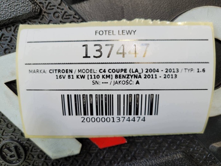 фото №10, Сидіння ліве водія citroen c4 i купе 3 двері 2005 європа
