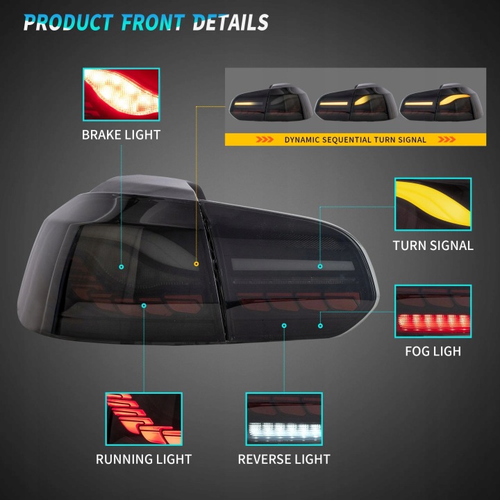 фото №9, Лампы задние kpl vland полный led oled gts тюнинг чёрный vw golf vi 6 5k0 2008-