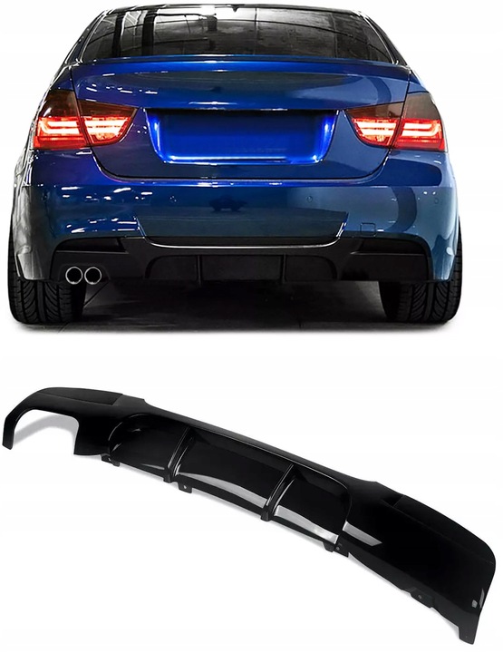 фото №9, Диффузор задний бампера m набор 2005-2012 чёрный блеск для bmw e90 e91