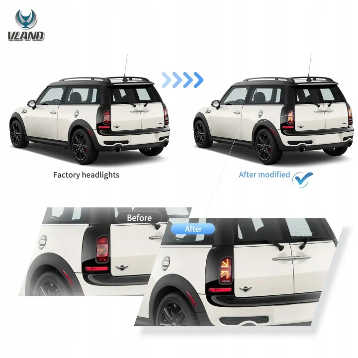 фото №11, Лампы задние kpl vland полный led neon тюнинг red mini clubman r55 2007-2014