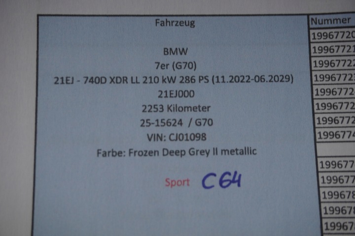 фото №13, Капот лампы бампер bmw i7 g70 м-пакет c64 2253km