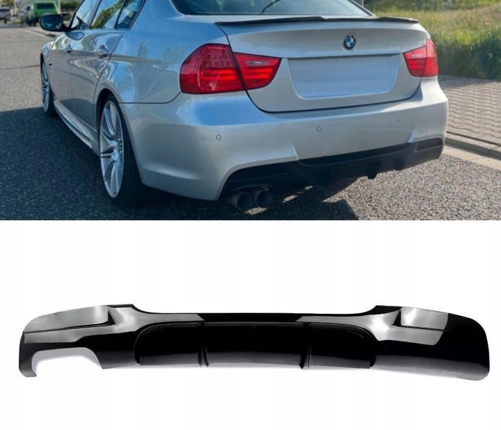 фото №11, Диффузор задний бампера m набор 2005-2012 чёрный блеск для bmw e90 e91