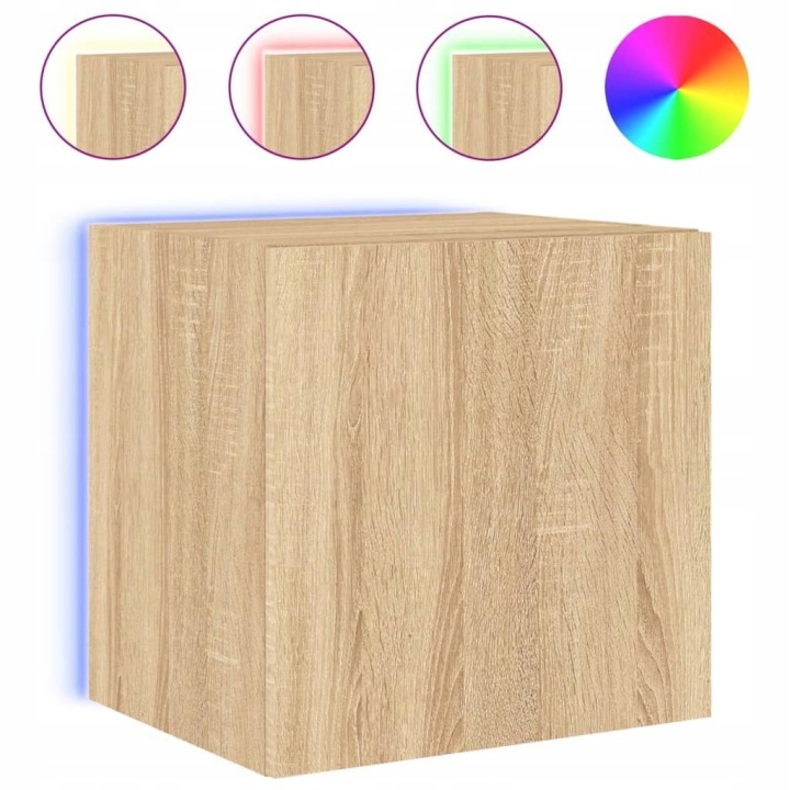 фото №10, Ścienne szafki tv з led, 2 штуки., dąb sonoma, 40,5x35x40 cm