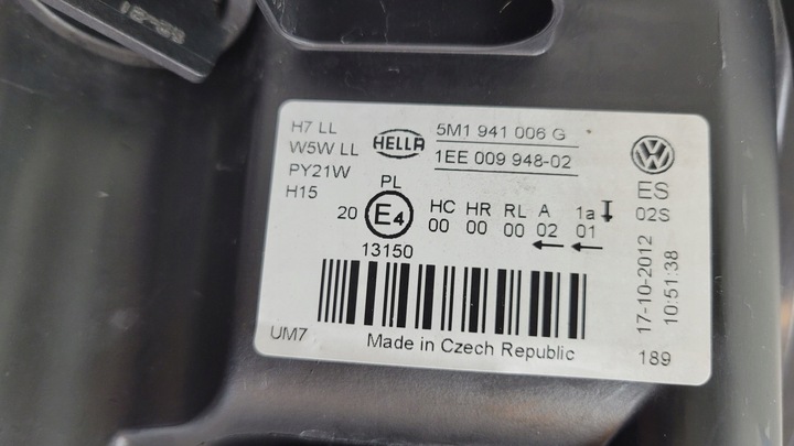 фото №15, Лампа права звичайна vw golf plus 5m1 2009-2012