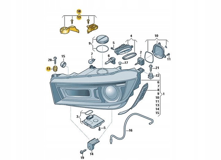 фото №1, Набір ремонтний корпус. фара audi q5 80a998122 aso
