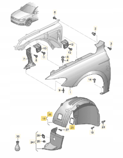 фото №1, Оригинальный номер vw 3g0805970f подкрылок передние правые vw passat b8