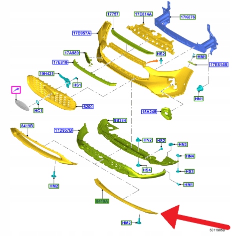фото №1, Планка нижняя бампера перед ford kuga втулка стабилизатора 2024- 2753399 _ pv4b-17f771-ab