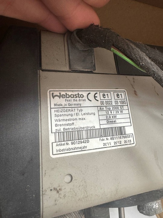 фото №2, Отопление стояночный вебасто air top 2000 st 2,0 kw 9012942d 12v