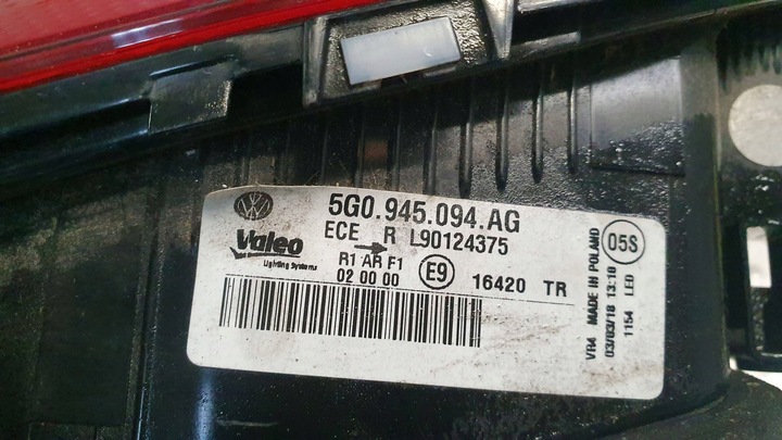 фото №8, Лампа зад правая w крышка багажника vw golf 7 vii хэтчбек рестайлинг 5g0945094ag 12-