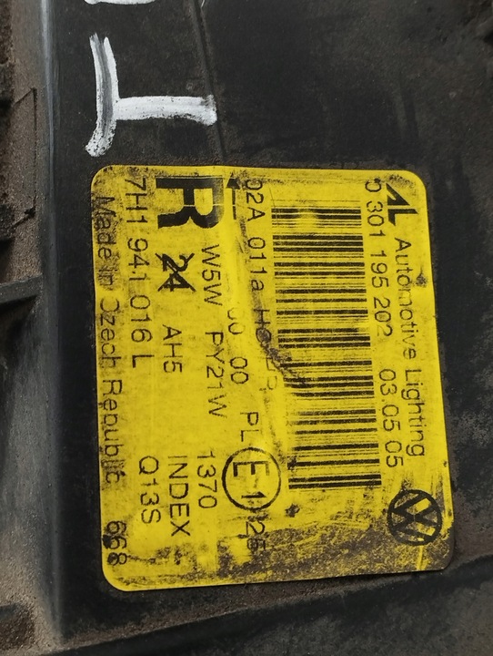 фото №16, Volkswagen transporter t5 лампа правая передняя 7h1941016l