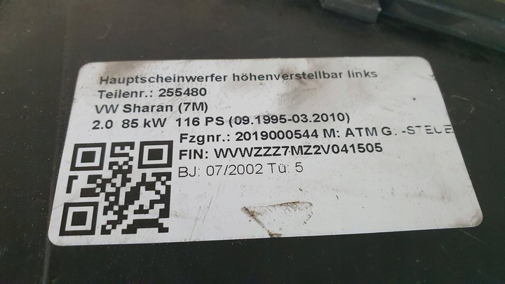 фото №11, Лампа левая перед vw sharan i рестайлинг ксенон 7m3941015ac 00-