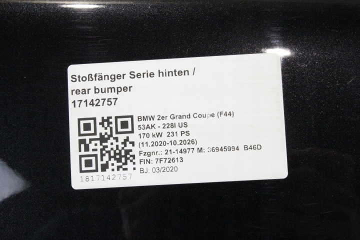 фото №12, Бампер заднее bmw f44 2gc 475 blacksapphire