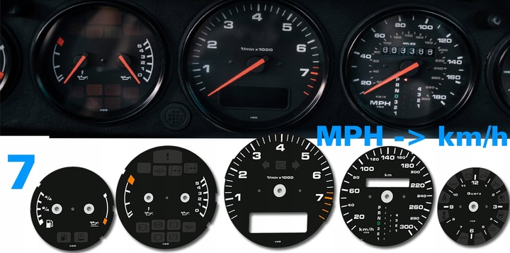 фото №13, Porsche 911 964 диски спідометра прилади mph na kmh