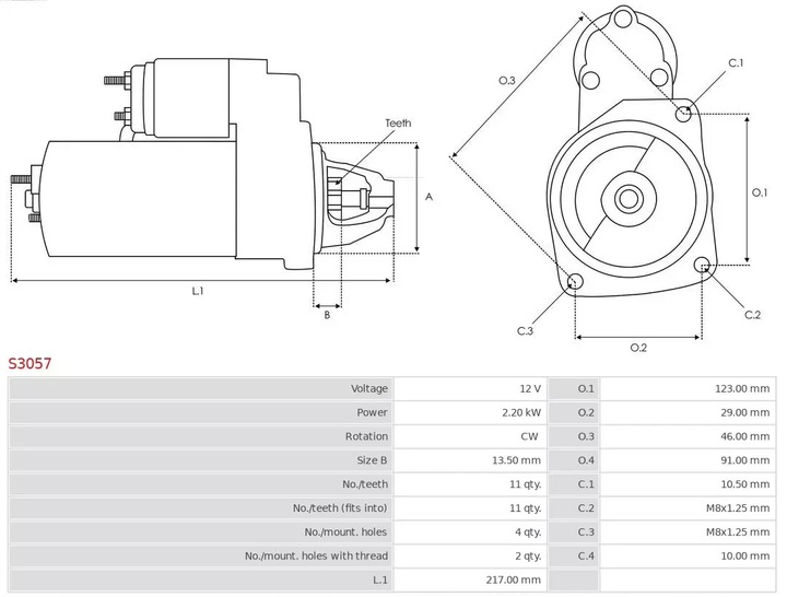 фото №5, Ast s3057 стартер 12v citroen berlingo/c2/c3/c4