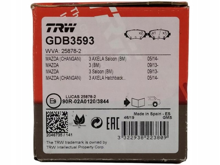 фото №13, Гальмівні колодки ham. mazda t. 3 1,5-2,2d 13- trw gdb3593