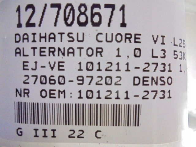 фото №9, Daihatsu cuore vi l251 генератор 101211-2731 1,0 27060-97202