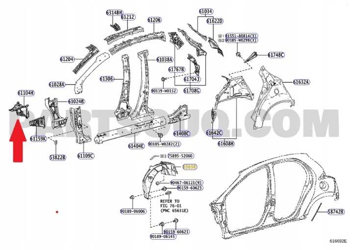 фото №7, Кронштейн ліве, підсилювач, панель toyota yaris iv 20- оригінал 61104-k0030
