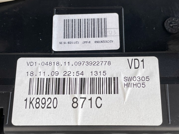 фото №5, Спідометр  прилади vw scirocco 1k8920871c a2c53293358
