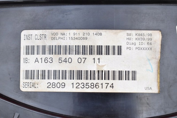 фото №10, Спідометр  прилади автомат eu a1635400711 mercedes ml w163 3.2 v6 218 km 97-01